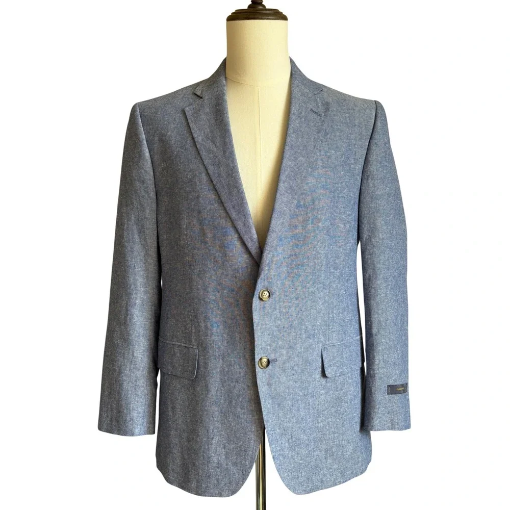 Stafford Sport Coat 40 Blue Linen Blend Classic Fit Signature Blazer RN93677 NEW